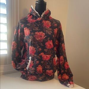 AMPERSAND AVE Floral Hoodie with Lace Detail